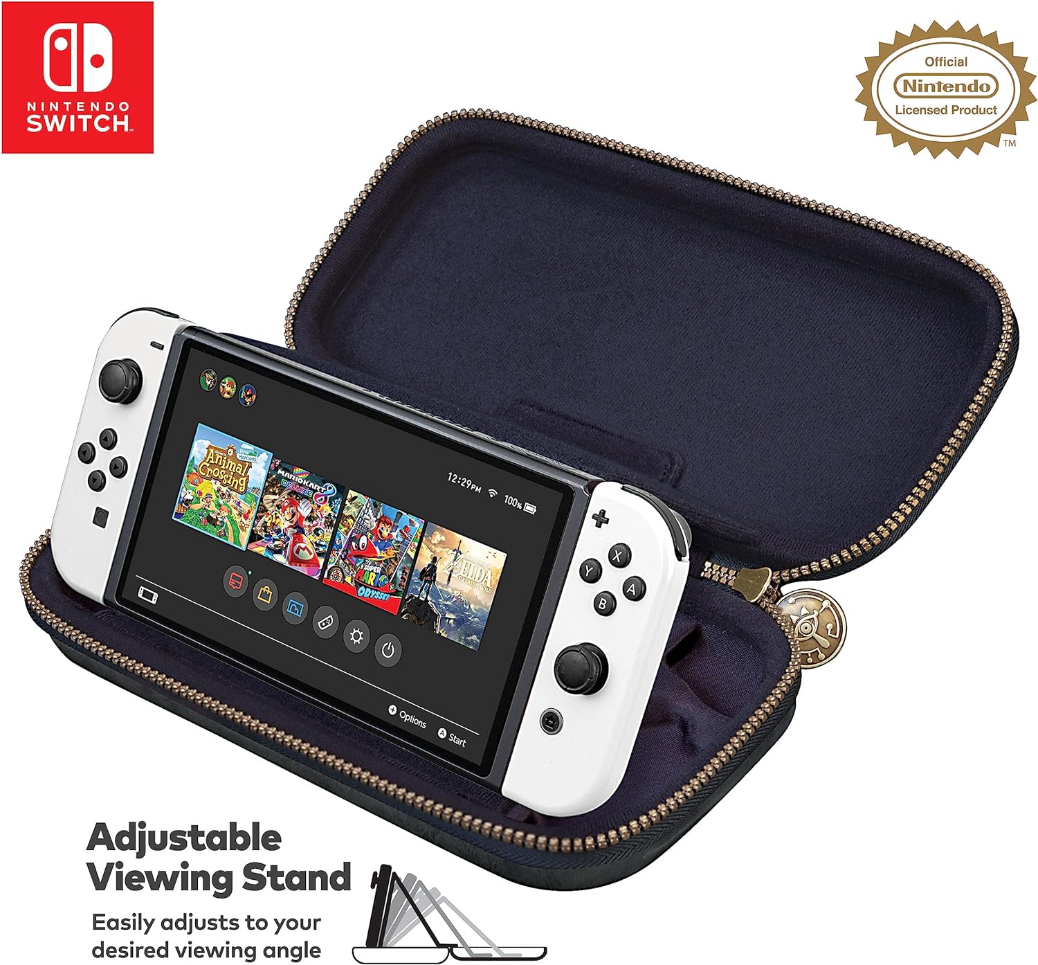 Game Traveler Nintendo Switch Zelda Case - Holds Switch OLED, Switch or Switch Lite, Adjustable Viewing Stand & Bonus Game Cases, Deluxe Carry Handle, Licensed Nintendo Switch Case