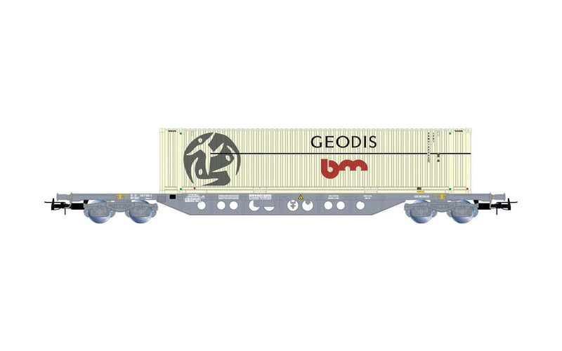 SGNSS Containerwagen, mit 45’-Geodis-Container in Grau, Periode V, Verschieden