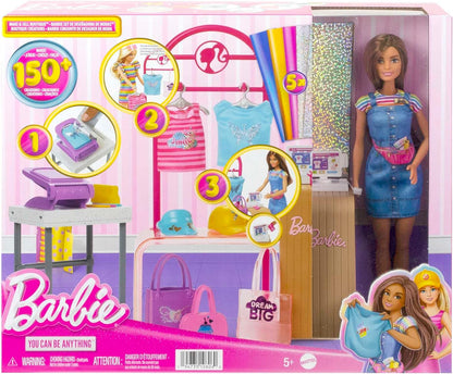 Barbie Doll & Accessories, Make & Sell Boutique Playset with Display Rack, Create Foil Designs, HKT78