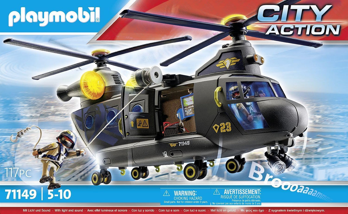Playmobil 71149 City Action Tactical Police Twin-Prop Helicopter, highly detailed SWAT rescue helicopter with light and sound module, fun imaginative role-play, playset suitable for children ages 5+