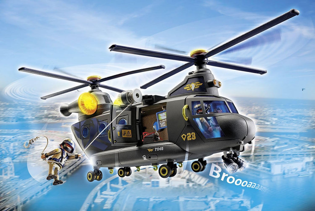 Playmobil 71149 City Action Tactical Police Twin-Prop Helicopter, highly detailed SWAT rescue helicopter with light and sound module, fun imaginative role-play, playset suitable for children ages 5+