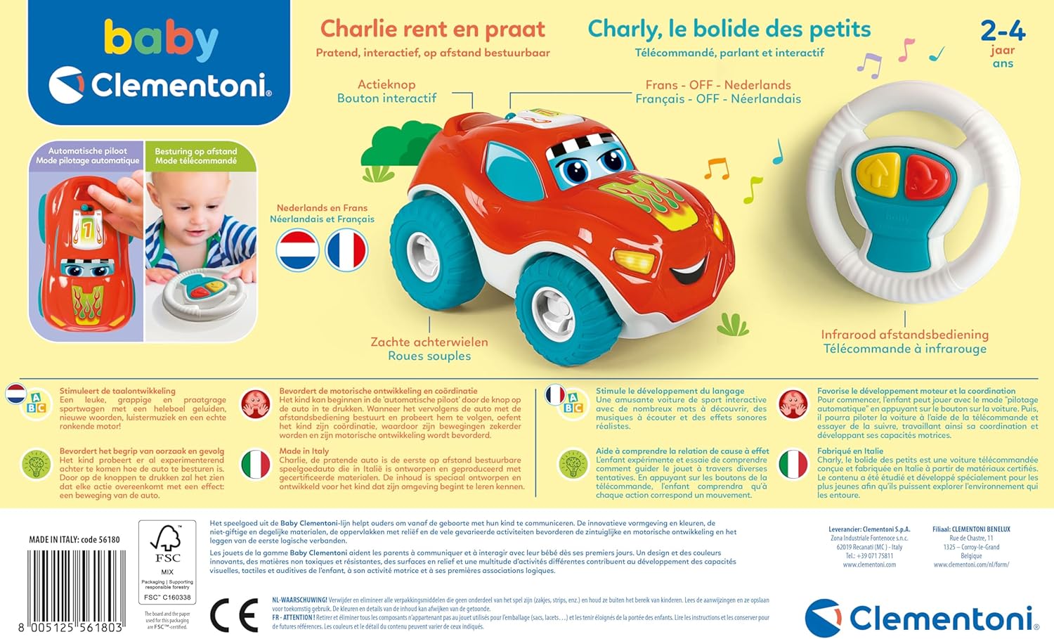 Clementoni - Clementoni Baby Charlie Bestuurbare Auto