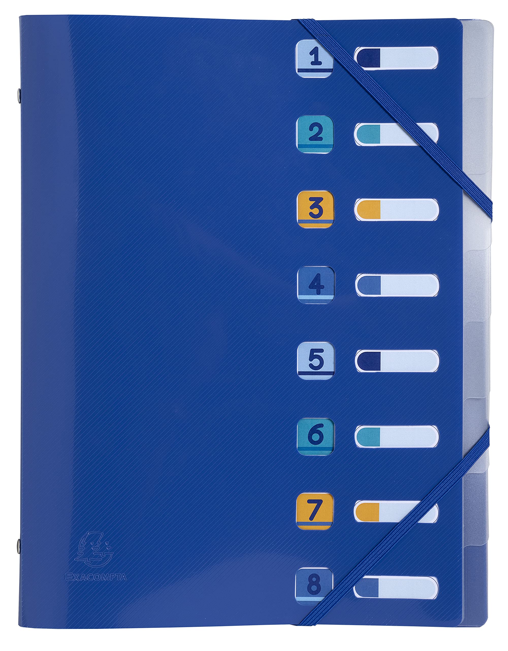 Exacompta - Ref. 56212E - 1 Bee Blue folder - with elastic bands and cut-out windows - cover and interior in recycled PP - 8 compartments - for A4 - size 25 x 32 cm - navy blue colour