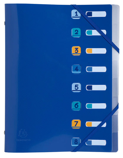 Exacompta - Ref. 56212E - 1 Bee Blue folder - with elastic bands and cut-out windows - cover and interior in recycled PP - 8 compartments - for A4 - size 25 x 32 cm - navy blue colour