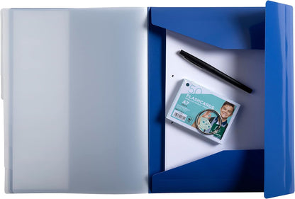 Exacompta - Ref. 56212E - 1 Bee Blue folder - with elastic bands and cut-out windows - cover and interior in recycled PP - 8 compartments - for A4 - size 25 x 32 cm - navy blue colour