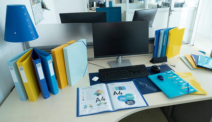 Exacompta - Ref. 56212E - 1 Bee Blue folder - with elastic bands and cut-out windows - cover and interior in recycled PP - 8 compartments - for A4 - size 25 x 32 cm - navy blue colour