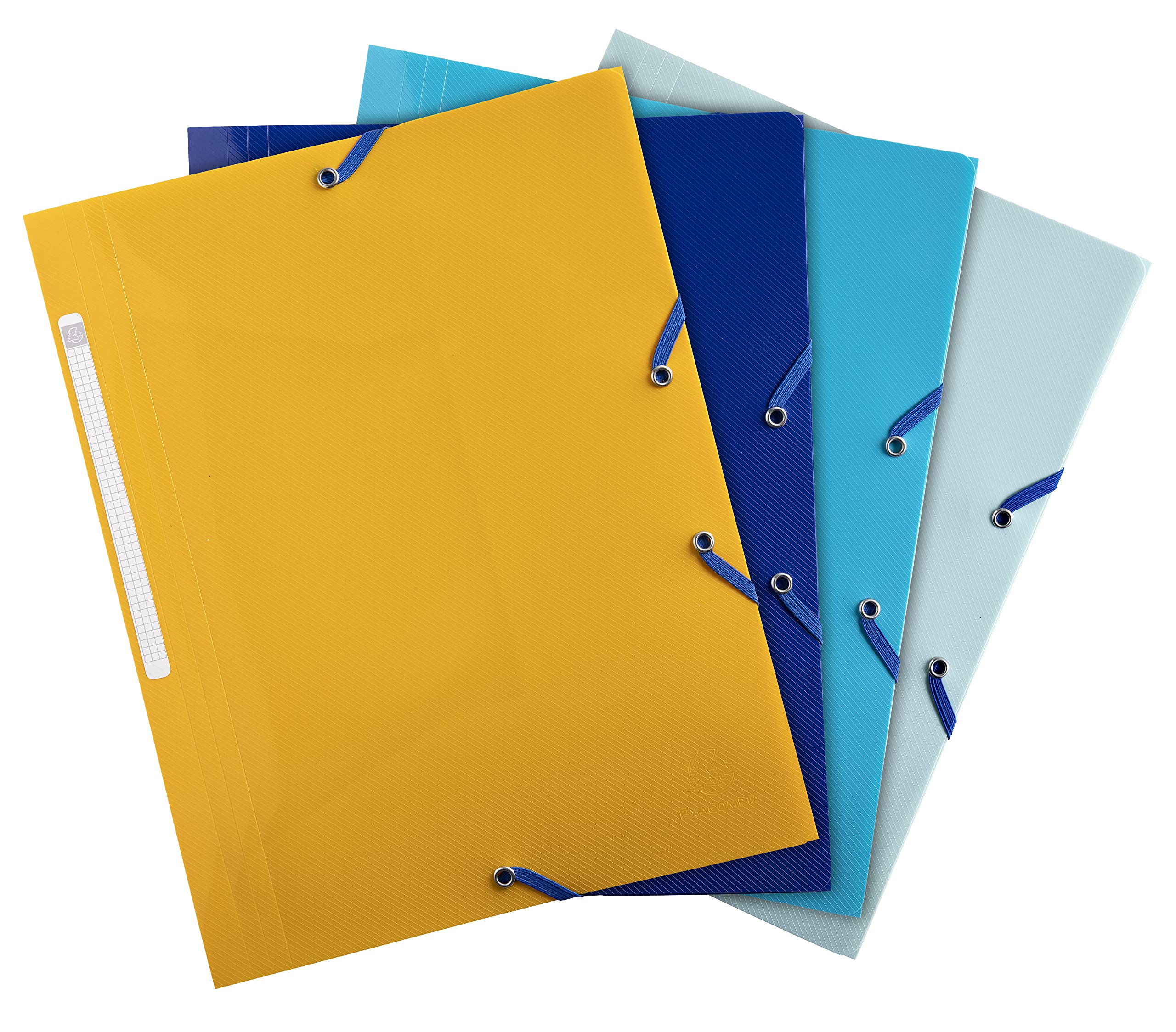 Exacompta - Ref. 55110E - Bee Blue 3 flap folders with elastic closure, Polypropylene, Pack of 4 - A4 - assorted colors