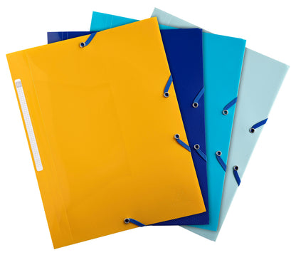 Exacompta - Ref. 55110E - Bee Blue 3 flap folders with elastic closure, Polypropylene, Pack of 4 - A4 - assorted colors