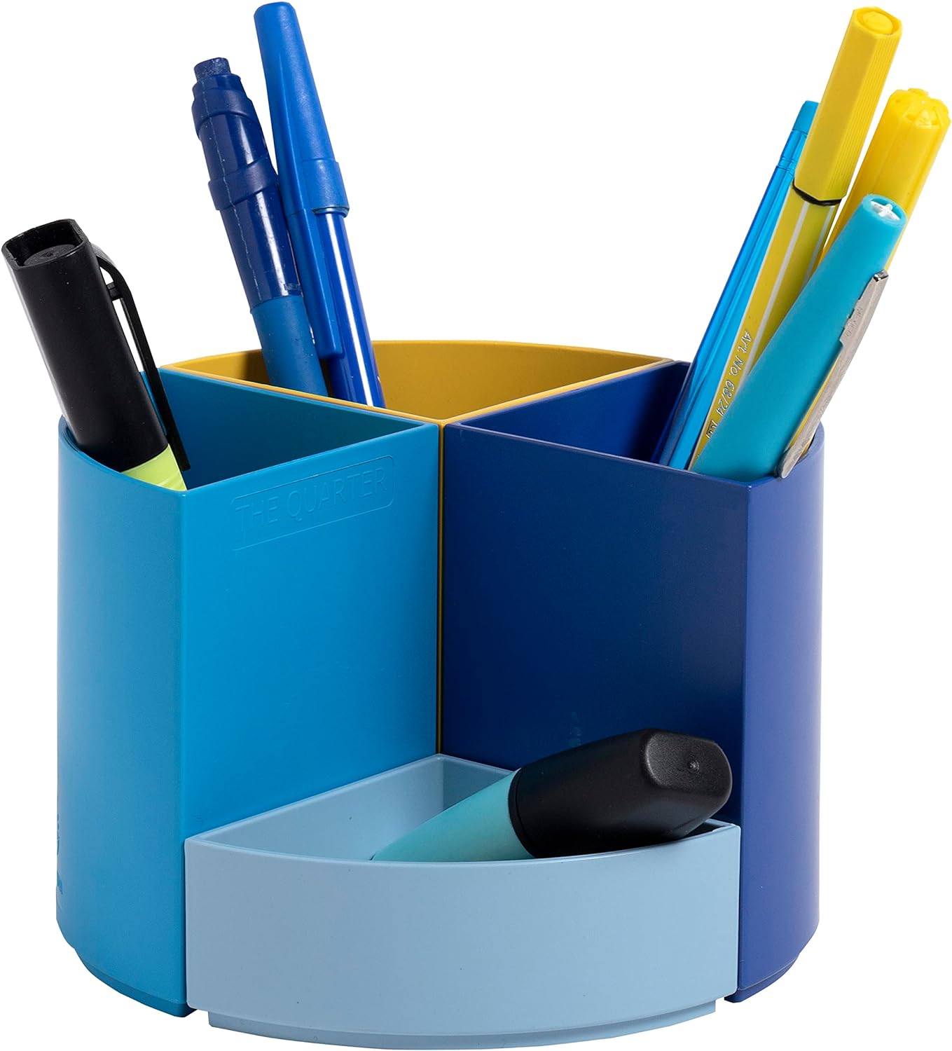 Exacompta - Ref. 68202D - 1 modular pencil holder THE QUARTER Bee Blue - 4 quarters in navy blue, saffron, light blue, turquoise which can be combined together - size 12 x 12 x 8.3 cm