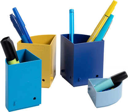 Exacompta - Ref. 68202D - 1 modular pencil holder THE QUARTER Bee Blue - 4 quarters in navy blue, saffron, light blue, turquoise which can be combined together - size 12 x 12 x 8.3 cm