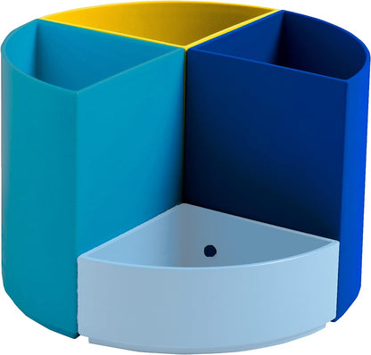 Exacompta - Ref. 68202D - 1 modular pencil holder THE QUARTER Bee Blue - 4 quarters in navy blue, saffron, light blue, turquoise which can be combined together - size 12 x 12 x 8.3 cm