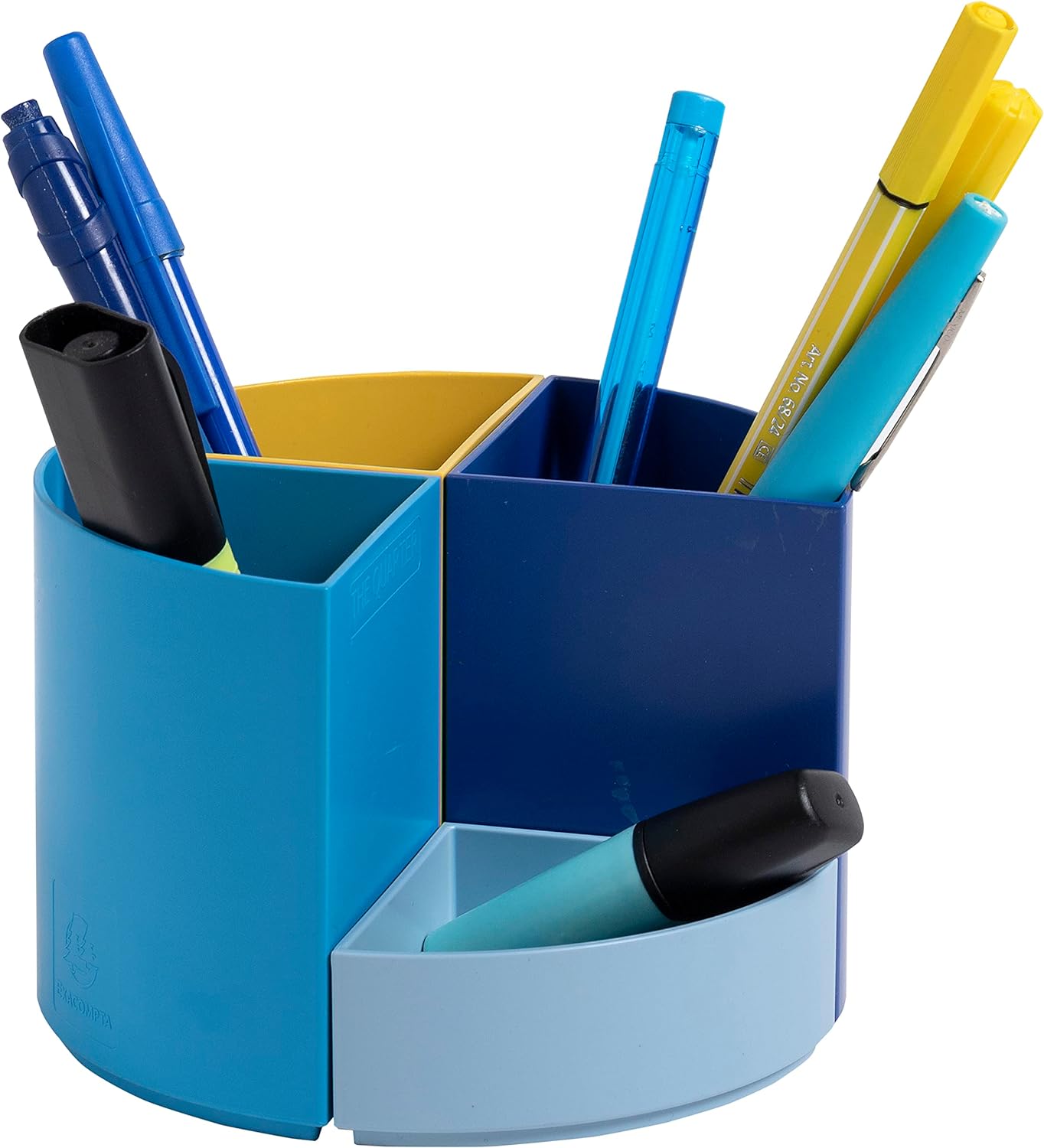 Exacompta - Ref. 68202D - 1 modular pencil holder THE QUARTER Bee Blue - 4 quarters in navy blue, saffron, light blue, turquoise which can be combined together - size 12 x 12 x 8.3 cm