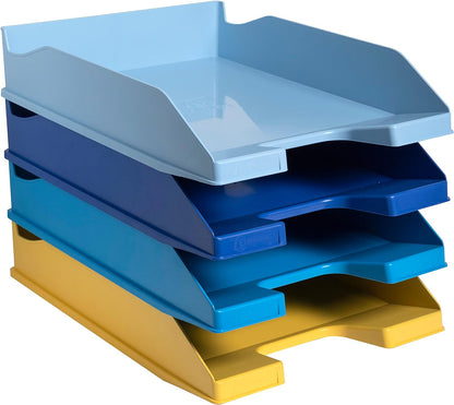 Exacompta - Ref. 113202SETD - Set of 4 COMBO MIDI Bee Blue letter trays - dimensions 34.6 x 25 x 24.3 cm - for A4+ format documents - Blue Angel certified - assorted colours