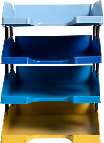 Exacompta - Ref. 113202SETD - Set of 4 COMBO MIDI Bee Blue letter trays - dimensions 34.6 x 25 x 24.3 cm - for A4+ format documents - Blue Angel certified - assorted colours