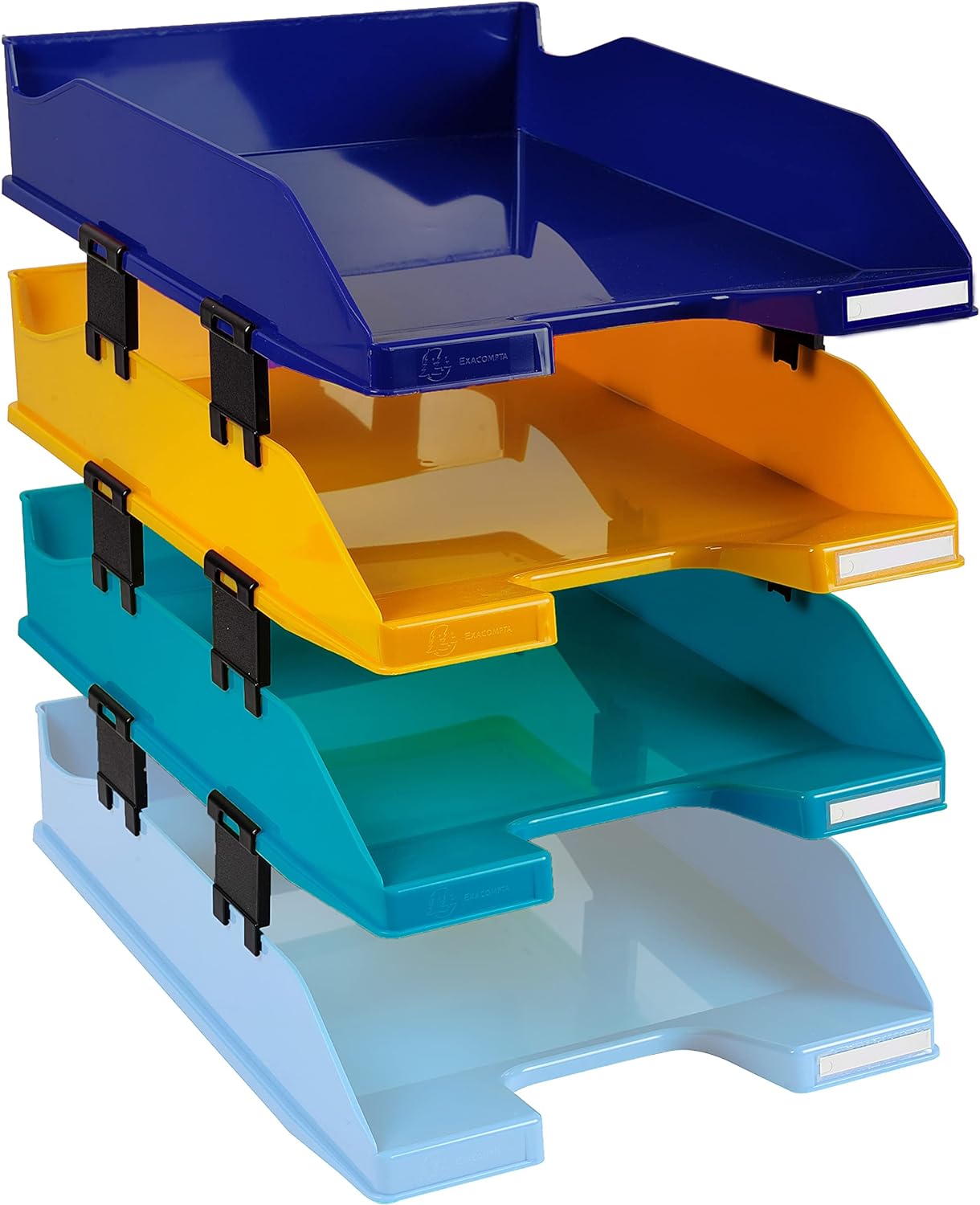 Exacompta - Ref. 113202SETD - Set of 4 COMBO MIDI Bee Blue letter trays - dimensions 34.6 x 25 x 24.3 cm - for A4+ format documents - Blue Angel certified - assorted colours