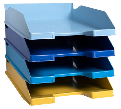 Exacompta - Ref. 113202SETD - Set of 4 COMBO MIDI Bee Blue letter trays - dimensions 34.6 x 25 x 24.3 cm - for A4+ format documents - Blue Angel certified - assorted colours