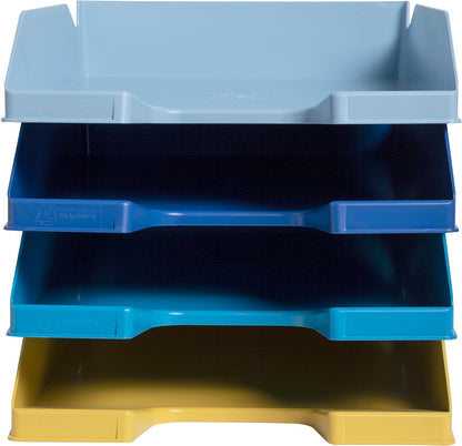 Exacompta - Ref. 113202SETD - Set of 4 COMBO MIDI Bee Blue letter trays - dimensions 34.6 x 25 x 24.3 cm - for A4+ format documents - Blue Angel certified - assorted colours