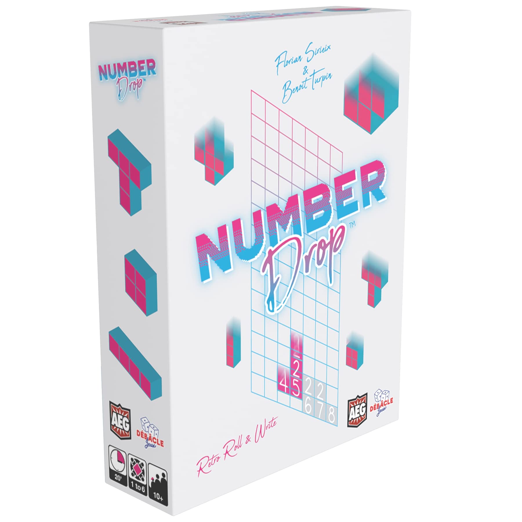 Number Drop - Retro Roll & Write, Video Game Theme, Alderace Entertainment Group (AEG), Ages 10+, 1-6 Players, 20 Min