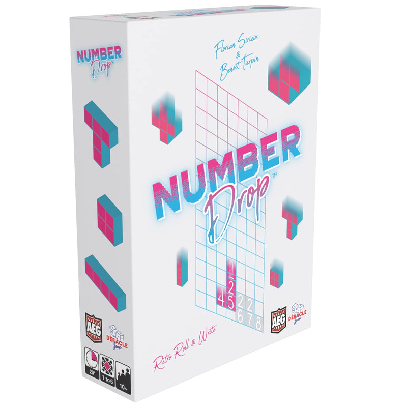 Number Drop - Retro Roll & Write, Video Game Theme, Alderace Entertainment Group (AEG), Ages 10+, 1-6 Players, 20 Min