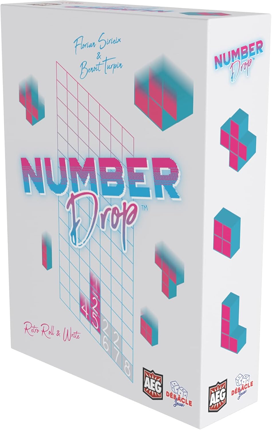 Number Drop - Retro Roll & Write, Video Game Theme, Alderace Entertainment Group (AEG), Ages 10+, 1-6 Players, 20 Min