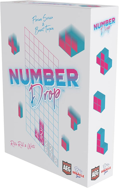 Number Drop - Retro Roll & Write, Video Game Theme, Alderace Entertainment Group (AEG), Ages 10+, 1-6 Players, 20 Min
