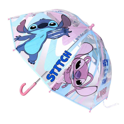 Lilo & Stitch Paraplu met luchtbellen, bedrukt met Stitch en zijn vriendin engel, handmatige opening, gemaakt van 100% POE met glasvezelstructuur, origineel product, ontworpen in Spanje, Meerkleurig
