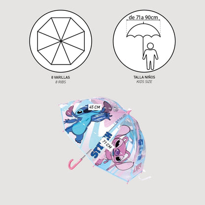 Lilo & Stitch Paraplu met luchtbellen, bedrukt met Stitch en zijn vriendin engel, handmatige opening, gemaakt van 100% POE met glasvezelstructuur, origineel product, ontworpen in Spanje, Meerkleurig