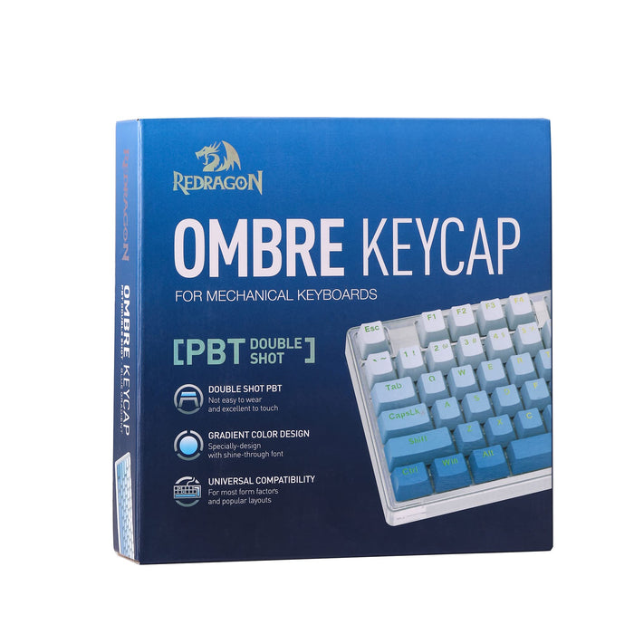Redragon Touches A134 dégradées bleu ombré, 104 touches standard Doubleshot PBT Profil OEM/Cherry Disposition ANSI anglais (US) Compatible avec tous les claviers mécaniques Redragon