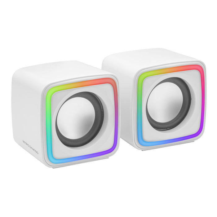 MARSGAMING MSCUBEW White, Compact RGB Gaming Speakers, 8W DSP Sound Processor, Volume Control