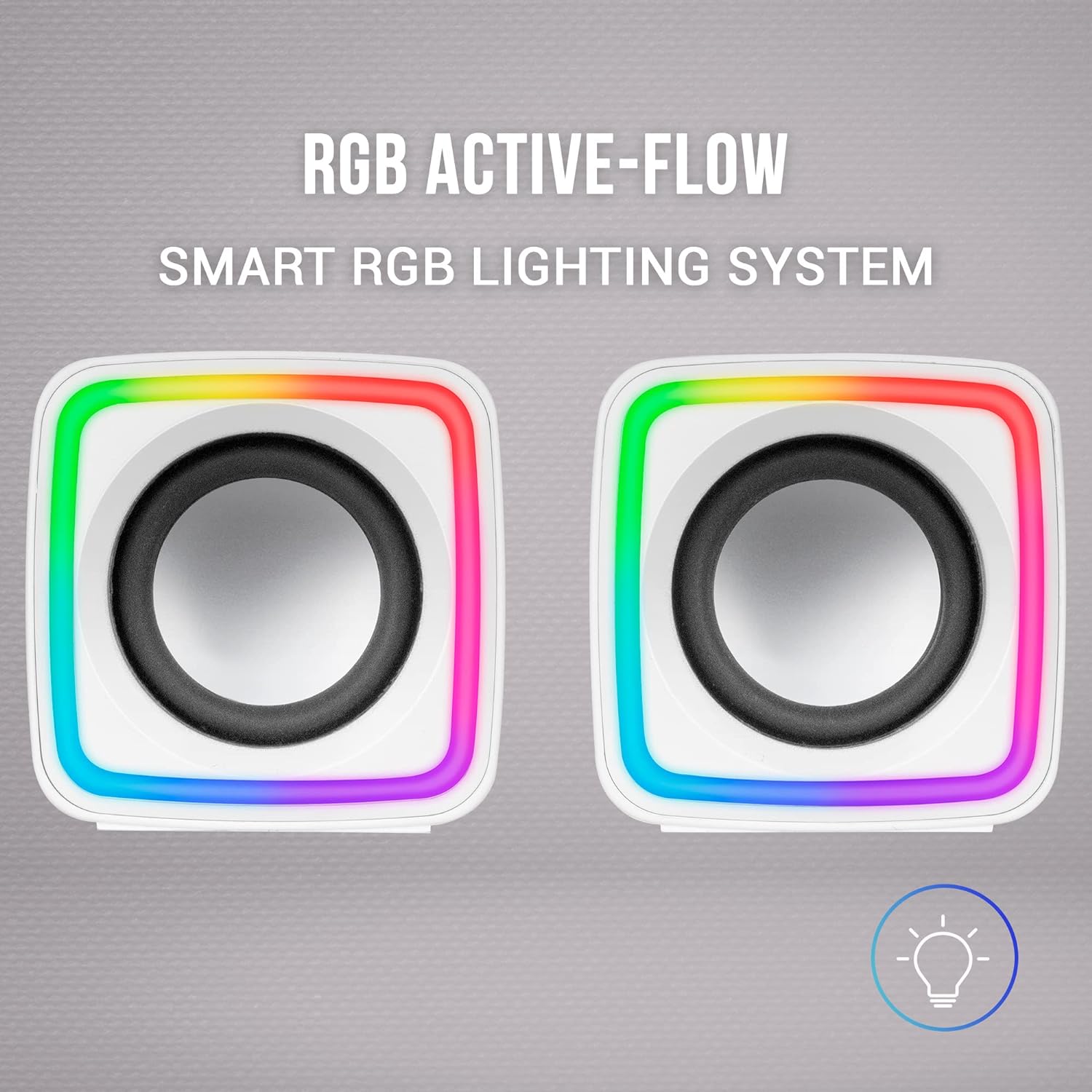 MARSGAMING MSCUBEW White, Compact RGB Gaming Speakers, 8W DSP Sound Processor, Volume Control