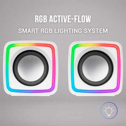 MARSGAMING MSCUBEW White, Compact RGB Gaming Speakers, 8W DSP Sound Processor, Volume Control