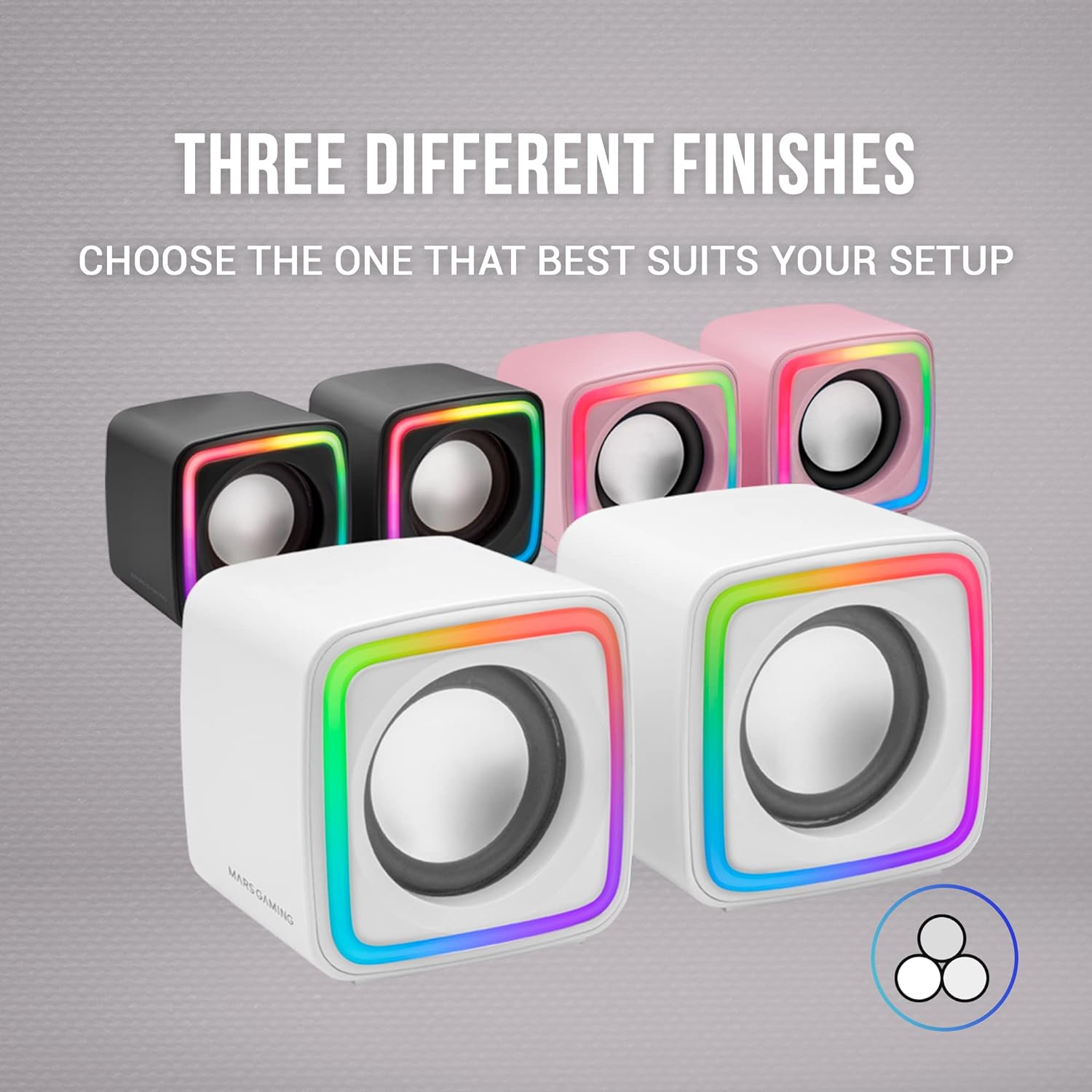 MARSGAMING MSCUBEW White, Compact RGB Gaming Speakers, 8W DSP Sound Processor, Volume Control