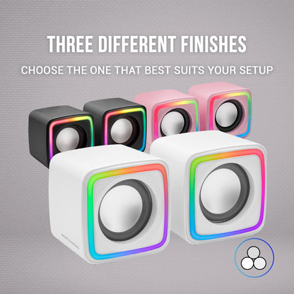 MARSGAMING MSCUBEW White, Compact RGB Gaming Speakers, 8W DSP Sound Processor, Volume Control