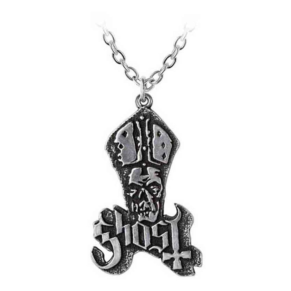 Alchemy Ghost Papa Band Logo Pendant Necklace One Size, One Size, Metal, Silver