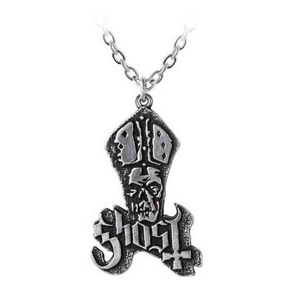 Alchemy Ghost Papa Band Logo Pendant Necklace One Size, One Size, Metal, Silver