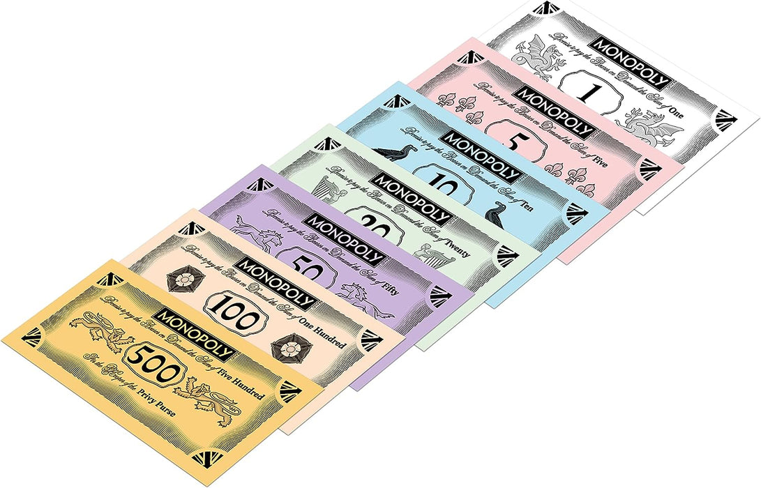 Winning Moves Kings and Queens of Britain Monopoly Board Game, Advance to Alfred the Great, Henry VIII, Victoria and Elizabeth II, expand your empire and trade your way to success, for ages 8 plus