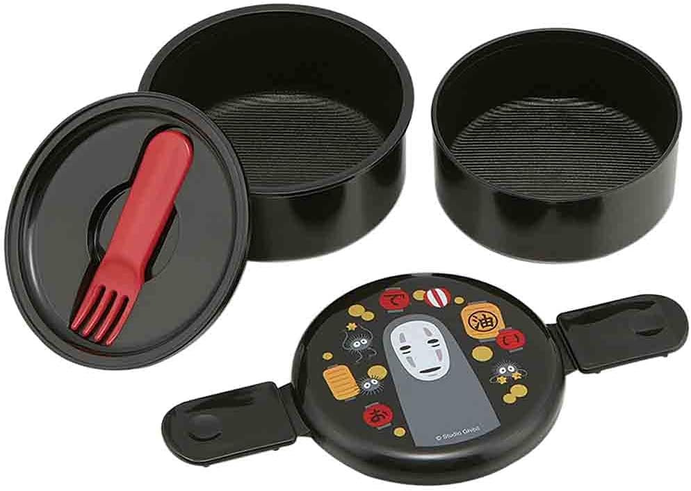 Spirited Away 2 Tier Round Bento Lunch Box with Folk (17oz) - Authentic Japanese Design - Microwave Safe - Black