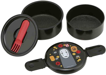 Spirited Away 2 Tier Round Bento Lunch Box with Folk (17oz) - Authentic Japanese Design - Microwave Safe - Black