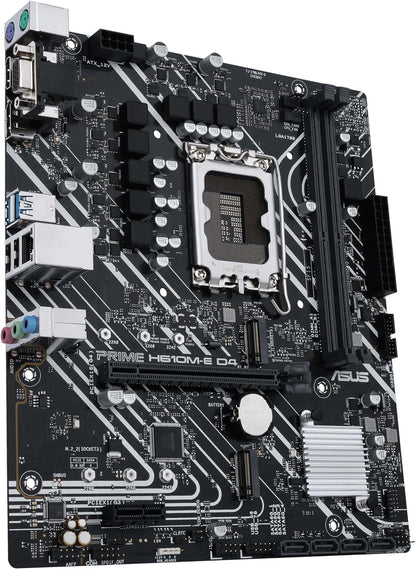ASUS PRIME H610M-E D4-CSM mATX Motherboard, Intel H610, LGA1700, DDR4, PCI 4.0, Realtek 1Gb Ethernet, Realtek 7.1 Surround, 2xM.2, 4xSATA 6GB/s, USB 3.2 Gen 1, Armoury Crate, Black