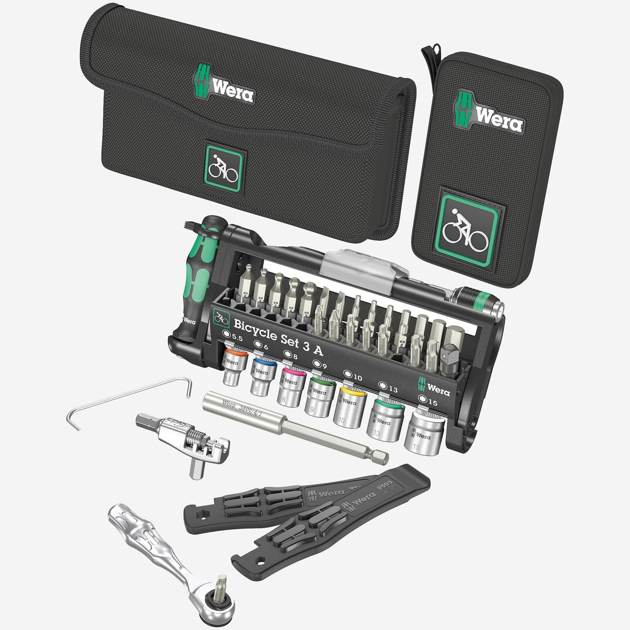Wera 05004183001 Bicycle Set 3 A, Fahrrad Steckschlüsseleinsatz Satz mit Bit Ratsche und Kettenwerkzeug, 40-teilig