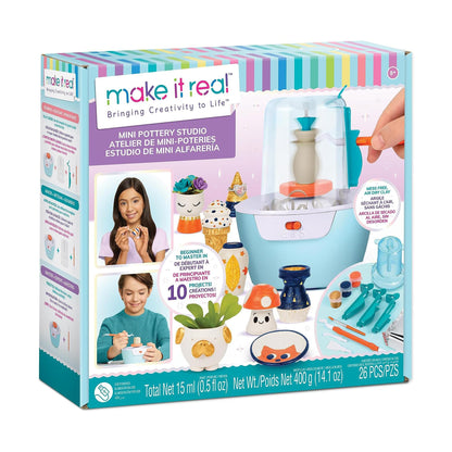 Make It Real: Mini Pottery Studio - 26 pcs DIY Pottery Kit, Mess Free Air Dry Clay, 10 Projects, Tweens, Girls & Kids Ages 8+
