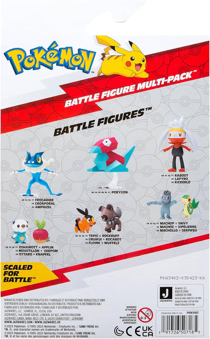Pokemon PKW3402 Paldea 4 Pack-Features 2-Inch Pikachu, Fuecoco, Sprigatito, and Quaxly Battle Figures, Black
