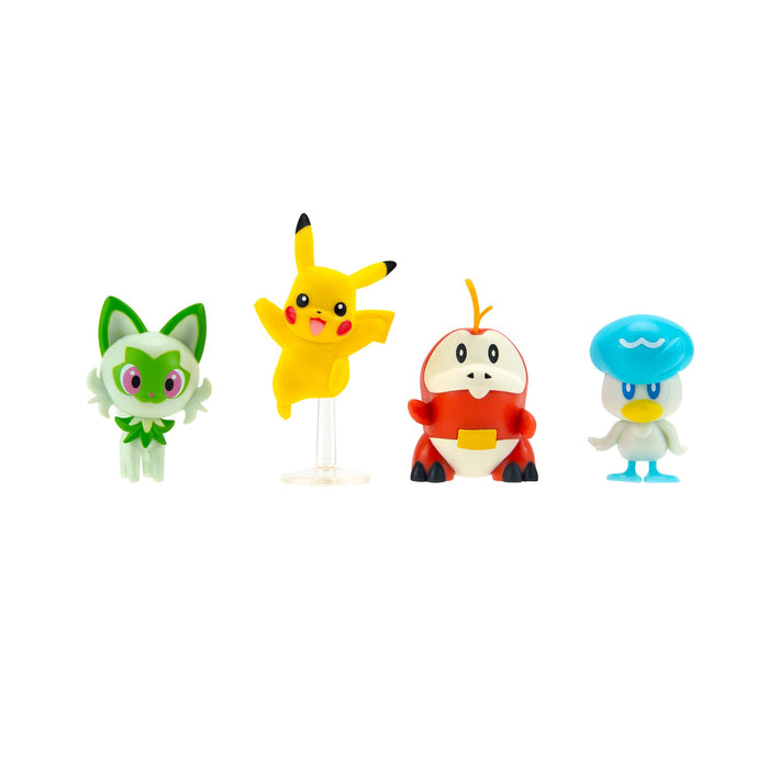 Pokemon PKW3402 Paldea 4 Pack-Features 2-Inch Pikachu, Fuecoco, Sprigatito, and Quaxly Battle Figures, Black