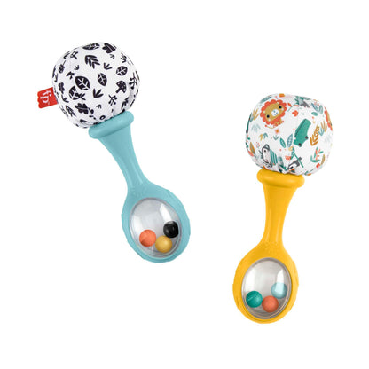 Fisher-Price Maracas Divertidas, 2 sonajeros con Estampado de Hojas en Blanco y Negro y de Coloridos Animales, Juguete para bebés +3 Meses (Mattel HMF34
