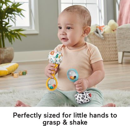 Fisher-Price Maracas Divertidas, 2 sonajeros con Estampado de Hojas en Blanco y Negro y de Coloridos Animales, Juguete para bebés +3 Meses (Mattel HMF34