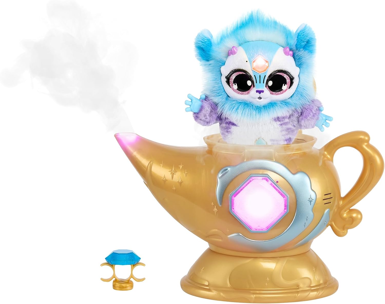 Magic Mixies Magic Genie Lamp with Interactive 8 inch Blue Plush Toy & 60+ Sounds and Reactions: Perform The Magic Steps to Unlock a Magic Ring & Reveal a Blue Genie Mixie From the Real Misting Lamp
