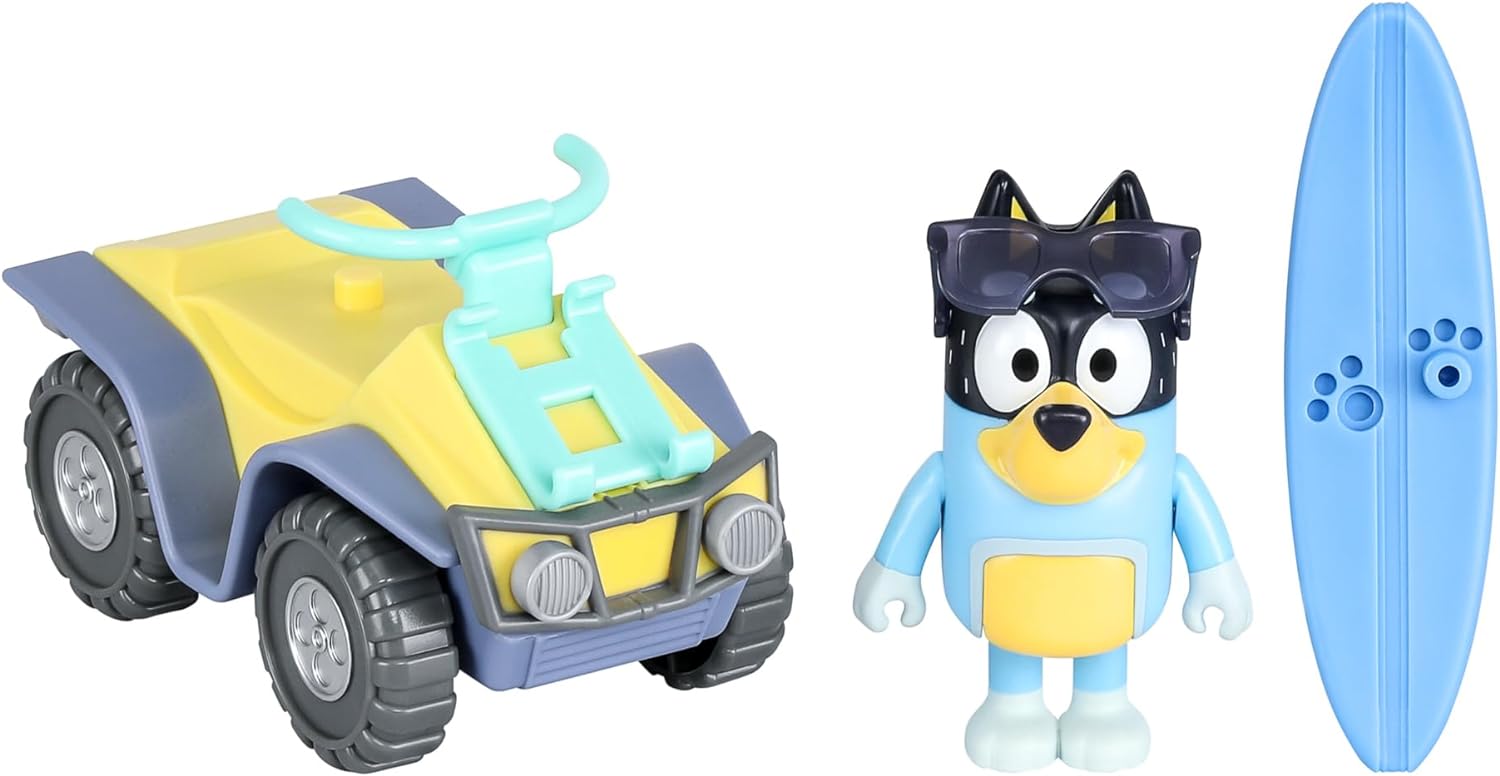 Bluey Vehicle and Figure Pack Beach Quad with Bandit with 2.5-3 Inch Figure and Surfboard Accessory