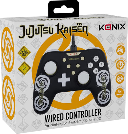 Konix Jujutsu Kaisen Wired Controller for Nintendo Switch Console, Vibration Function, 3 m Cable, Black and White