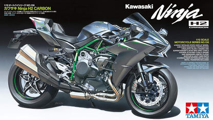 Tamiya 1/12 Scale Model Assembly 14136 1:12 Kawasaki Ninja H2 Carbon, réplica Fiel, plástico, Hobby, Pegado, Kit de modelismo, Montaje, sin Pintar, Color (Grey Marl