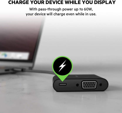 Belkin USB C to VGA + Charge Adapter - USB C to VGA Cable for MacBook Pro, MacBook Air, Mac Mini, iPad Pro, iPad Pro 12.9”, iPad Mini & Other USB C Devices - 60W USB C Power Delivery